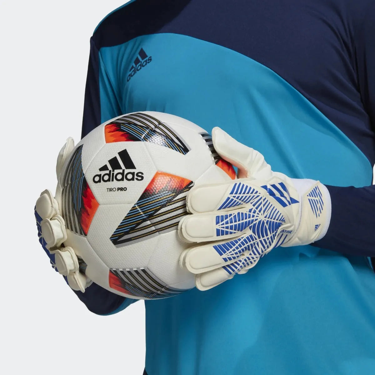 adidas Predator GL Goalkeeper Training Gloves - White-Hi Res Blue (Model 1)