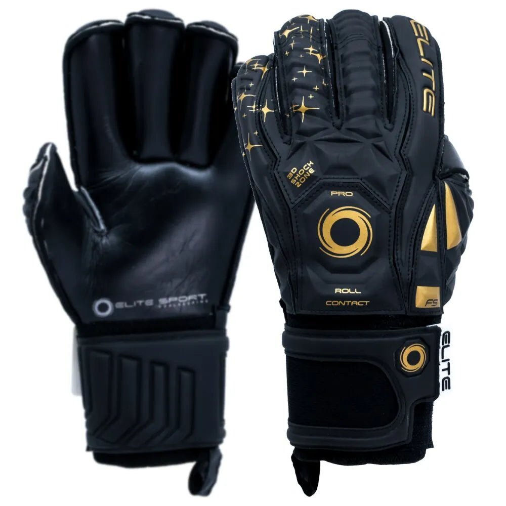 Elite Sport Black Real Goalkeeper Gloves - Black-Gold