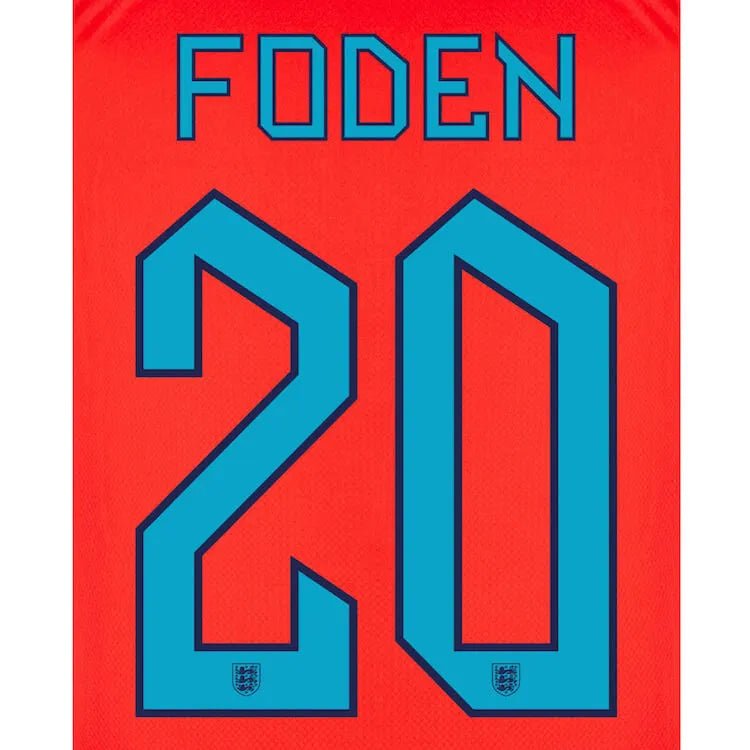 England 2022-23 Away Foden #20 Jersey Name Set