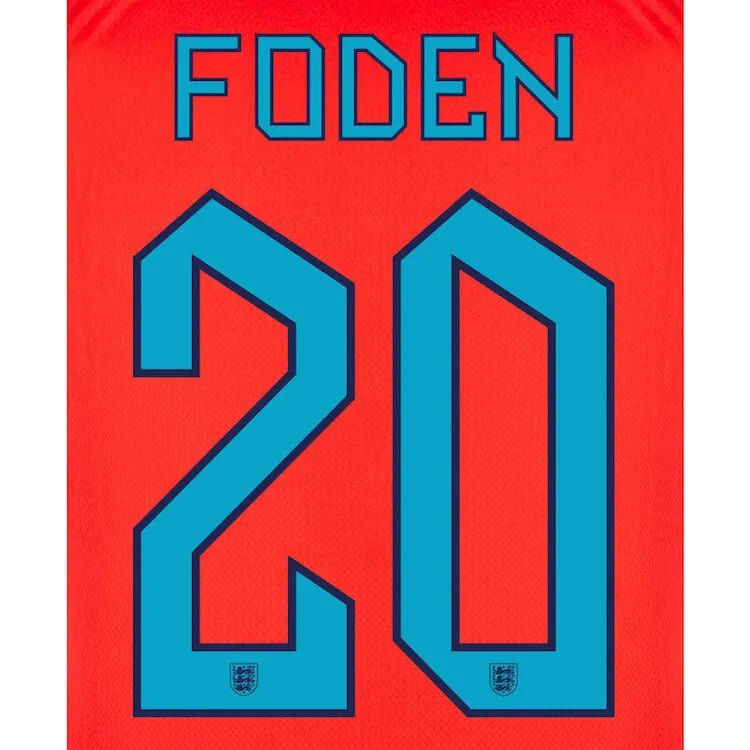 England 2022-23 Away Foden #20 Youth Jersey Name Set (Back)