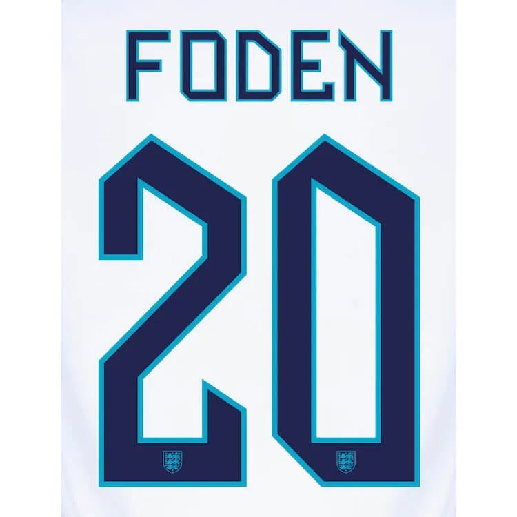 England 2022-23 Home Foden #20 Jersey Name Set (Back)
