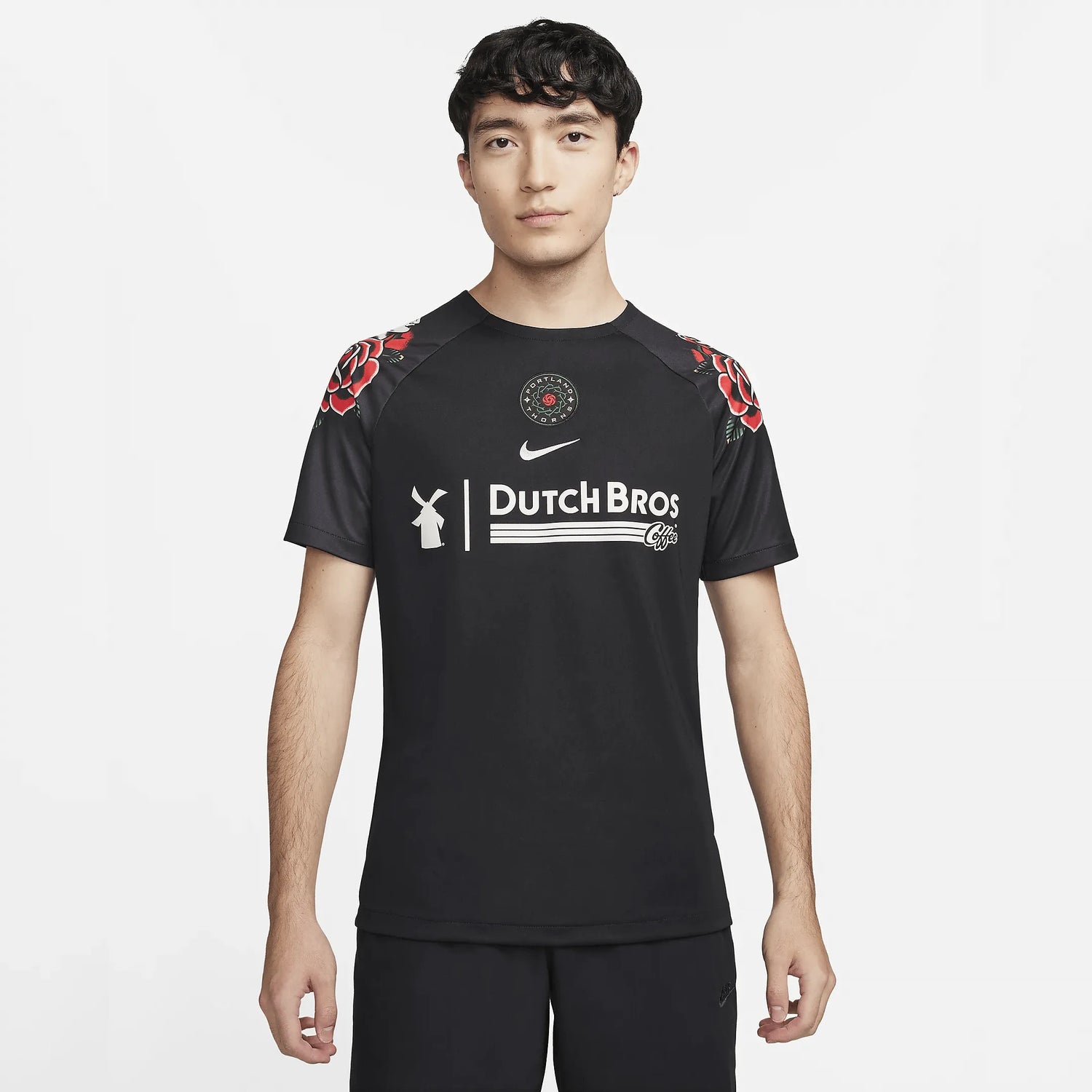 Nike 2023 Portland Thorns Pre-Match Training Jersey - Black - Red (Model - Front)