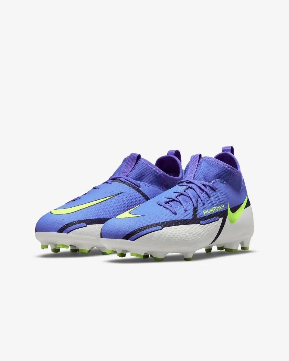 Nike JR Phantom GT2 Academy DF FG-MG - Sapphire-Volt-Grey (Pair - DIagonal)
