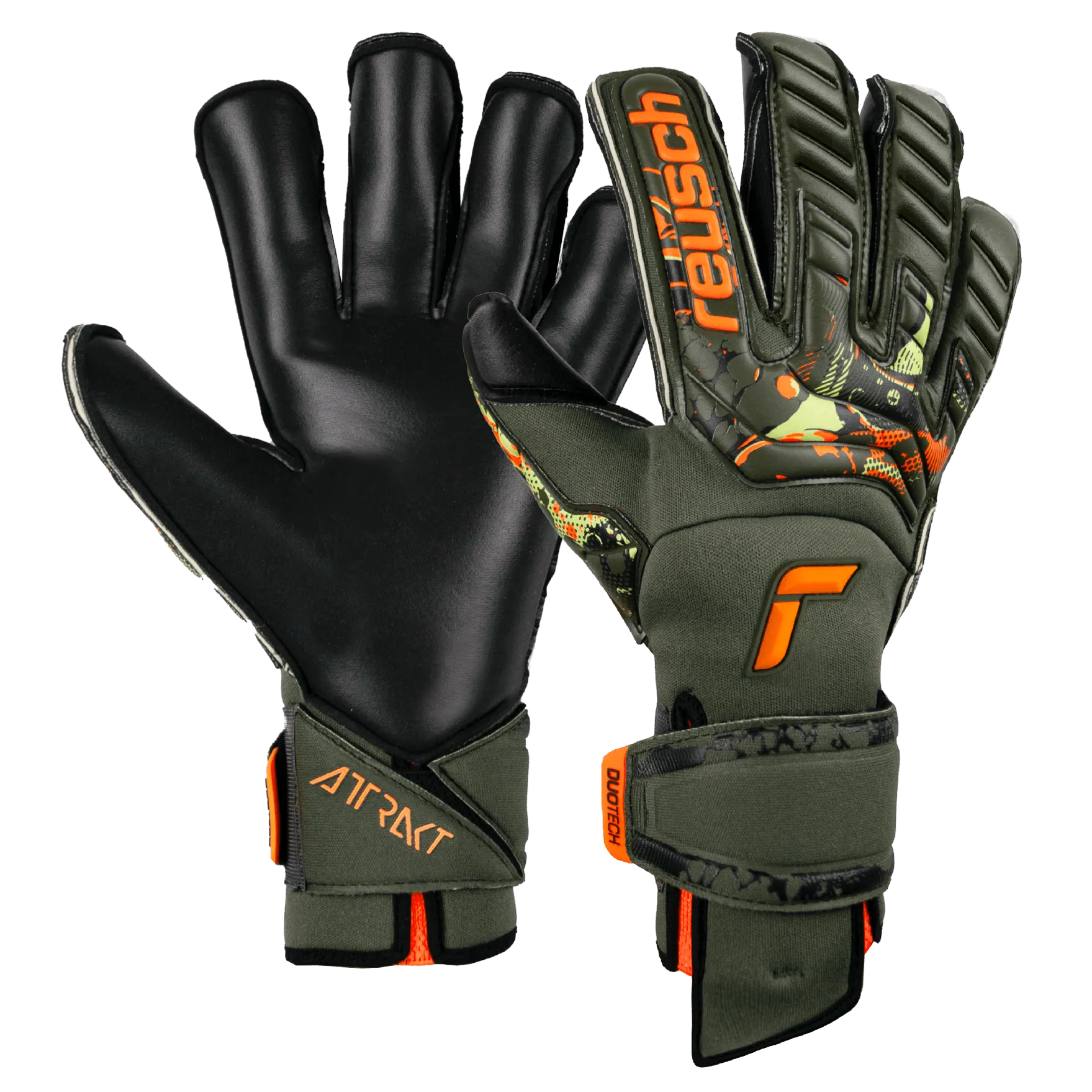 Reusch Attrakt Duo Evolution AdaptiveFlex Goalkeeper Gloves - Desert Green-Shocking Orange (Pair)