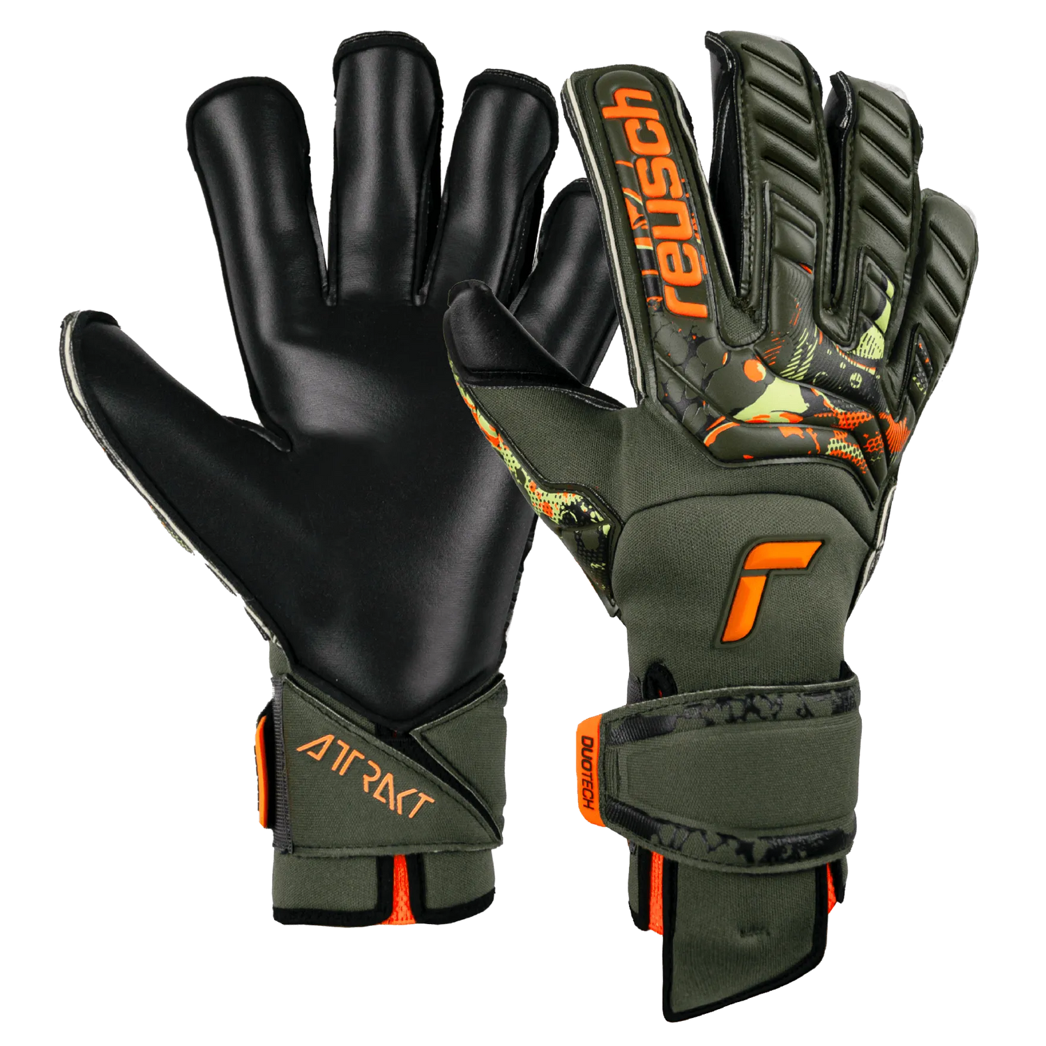 Reusch Attrakt Duo Evolution AdaptiveFlex Goalkeeper Gloves - Desert Green-Shocking Orange (Pair)
