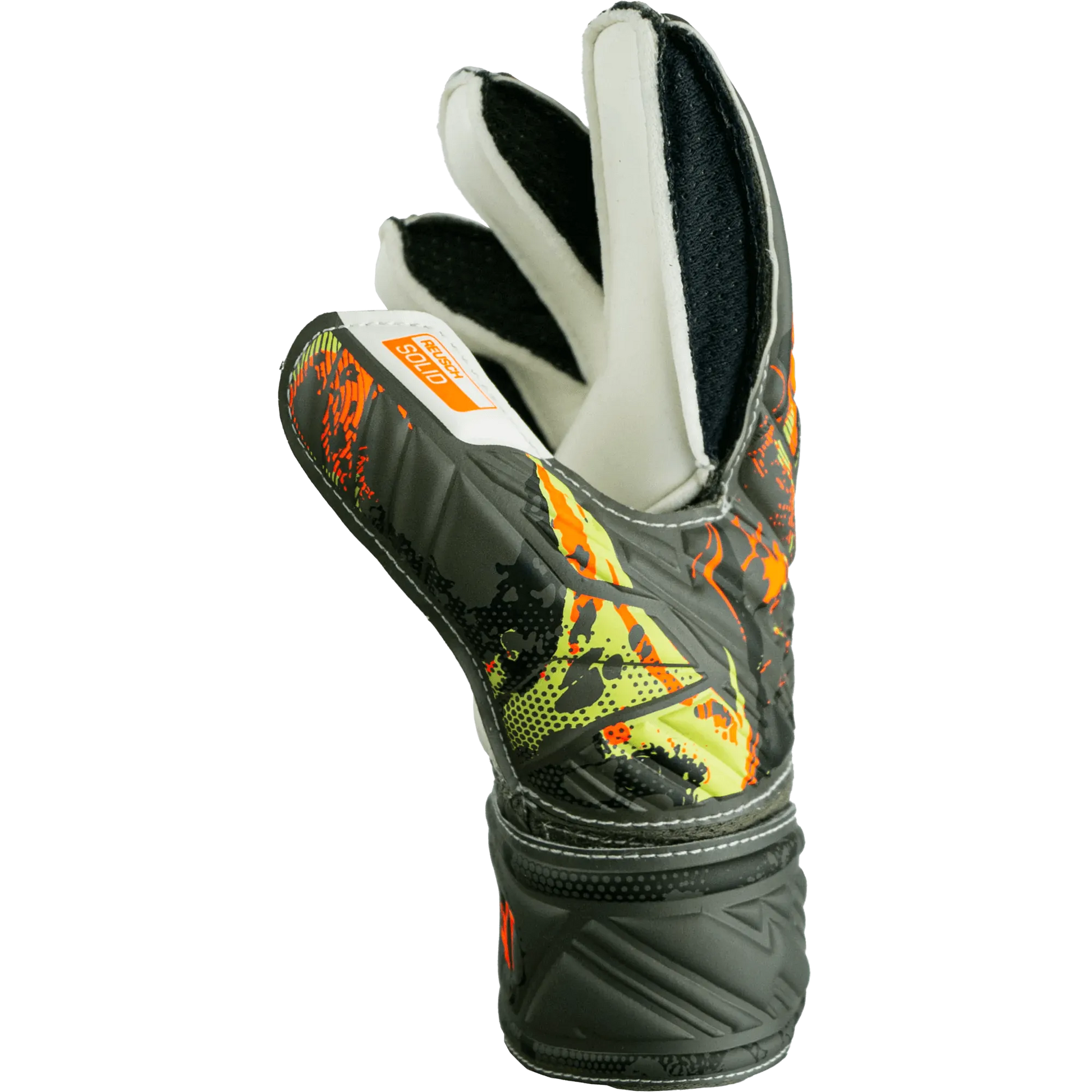 Reusch JR Attrakt Solid Finger Support Goalkeeper Gloves - Desert Green - Orange (Single - Side)