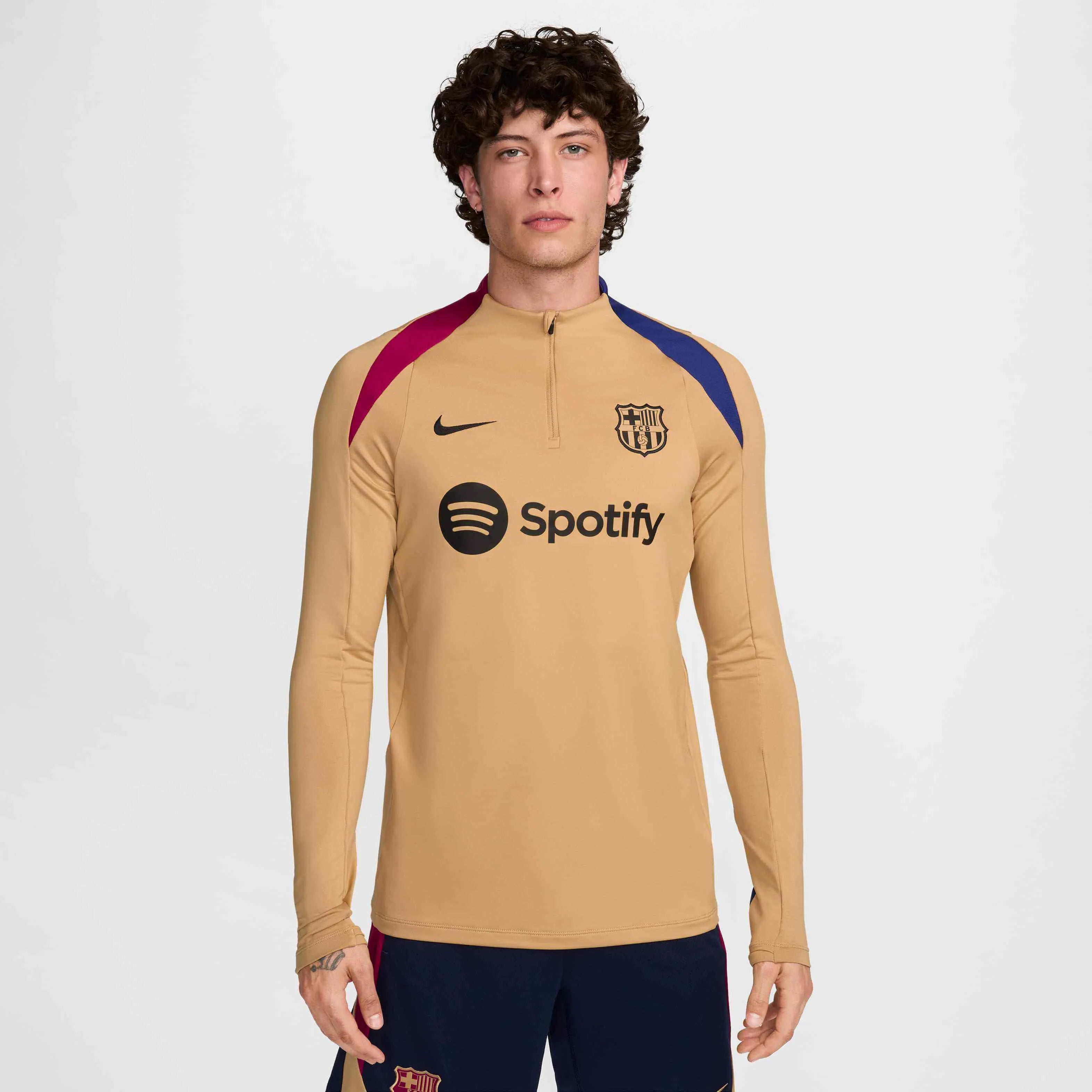 Nike 2024-25 Barcelona Men's Strike Drill Top Club Gold-Noble Red-Black (Model - Front)