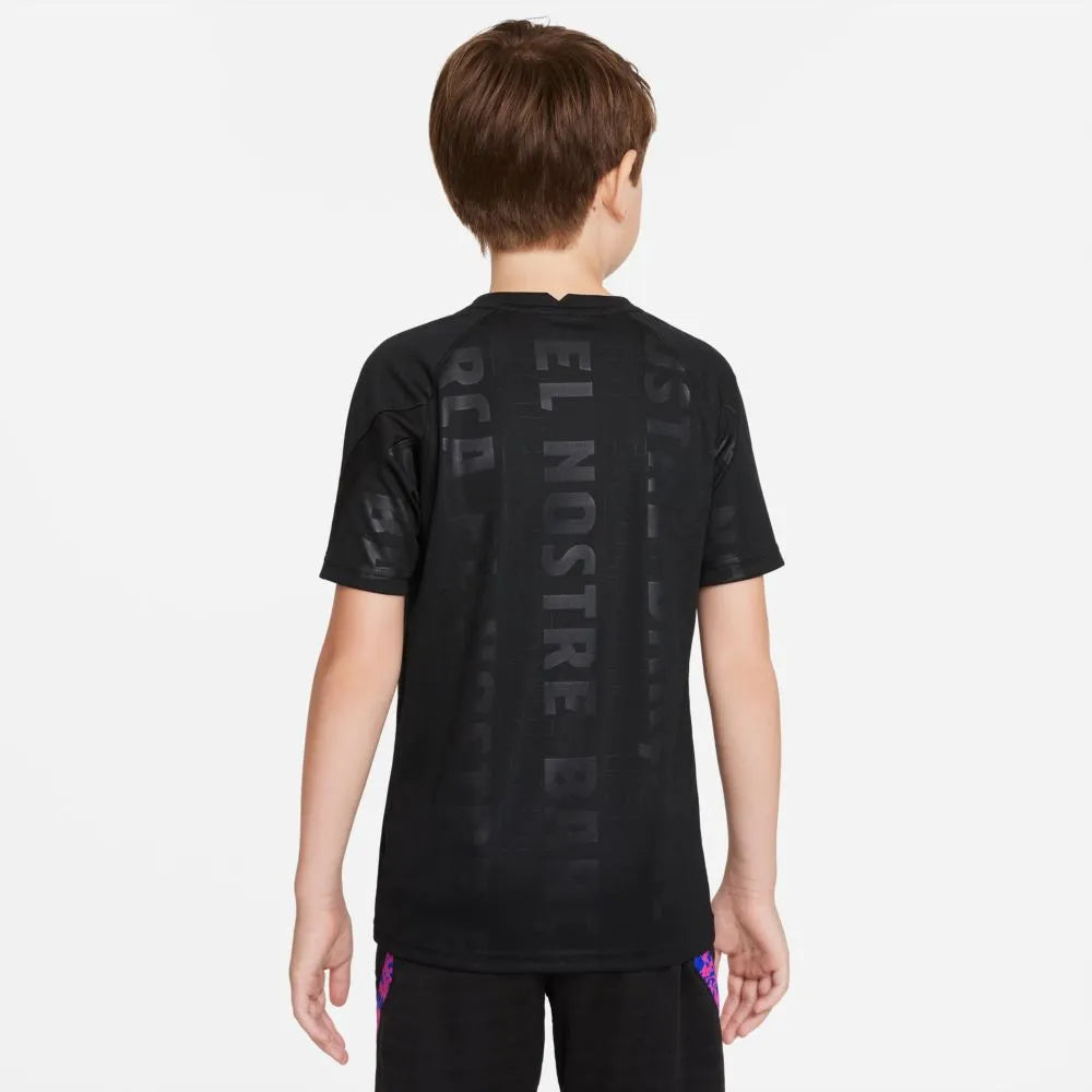 Nike 2021-22 Barcelona Youth Pre-Match Jersey- Black (Model - Back)