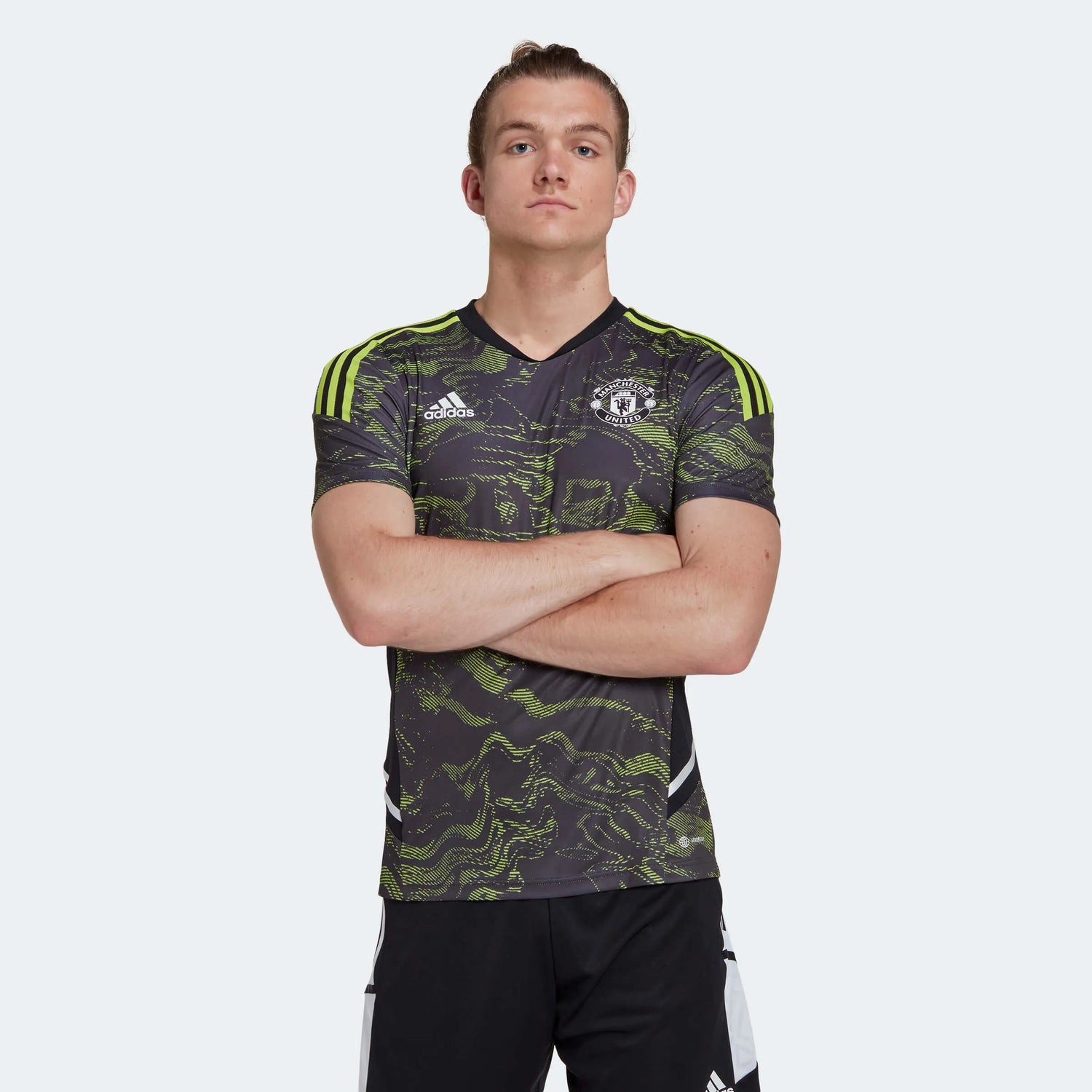 adidas 2022-23 Manchester United EU Training Jersey - Black-Slime (Model - Front)