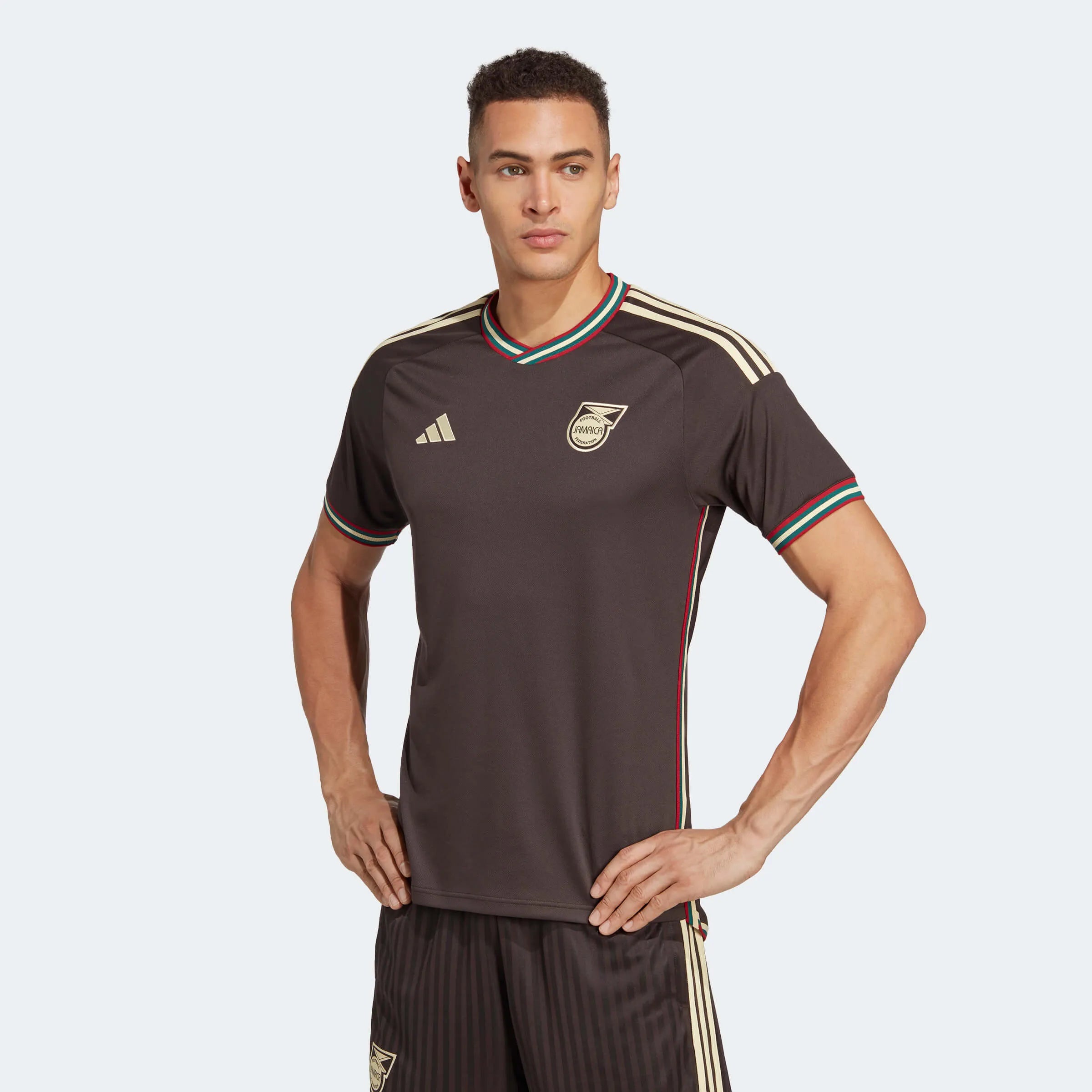 adidas 2023 Jamaica Away Jersey - Night Brown (Model - Front)
