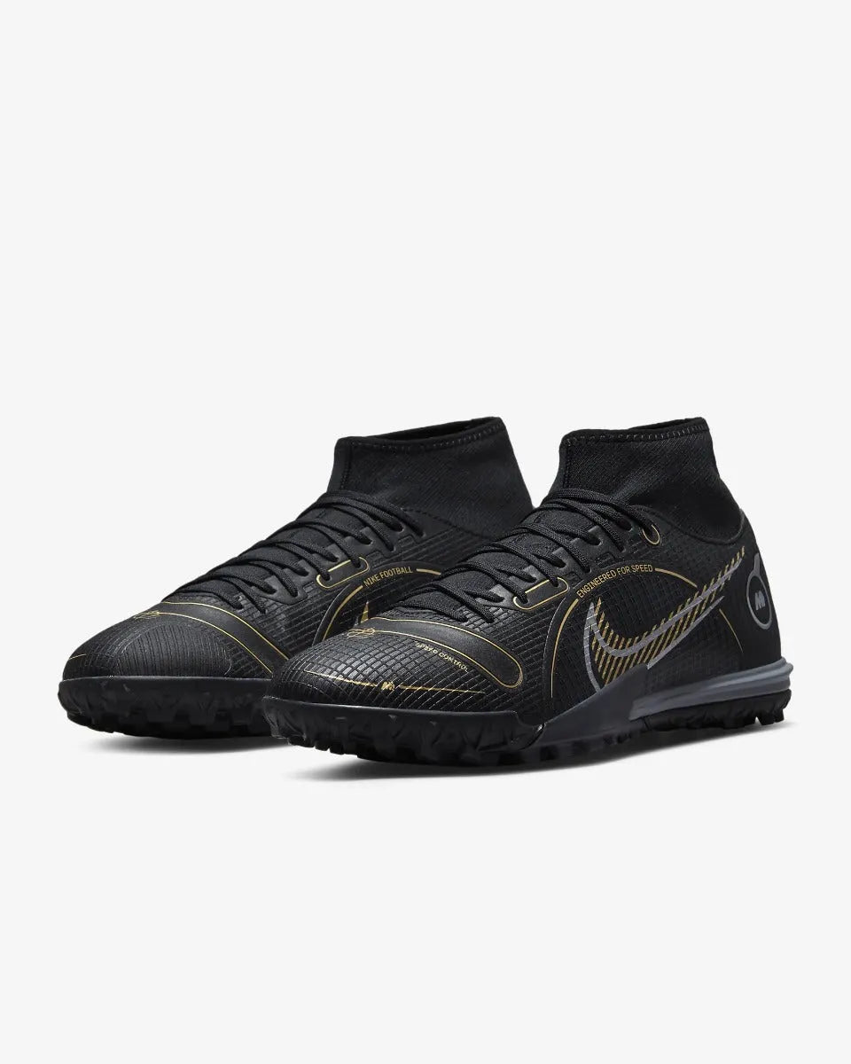Nike Mercurial Superfly 8 Academy Turf - Black-Gold-Silver (Pair - Diagonal)