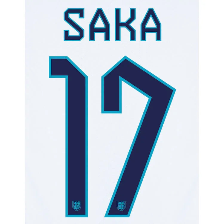 England 2022-23 Home Saka #17 Youth Jersey Name Set (Back)