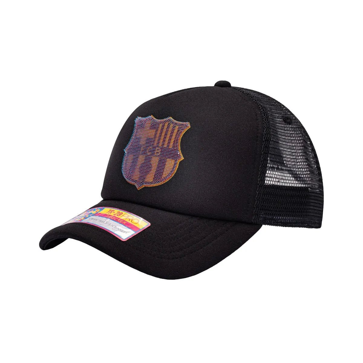 FI Collection Barcelona Shield Trucker Hat - Black (Diagonal 1)