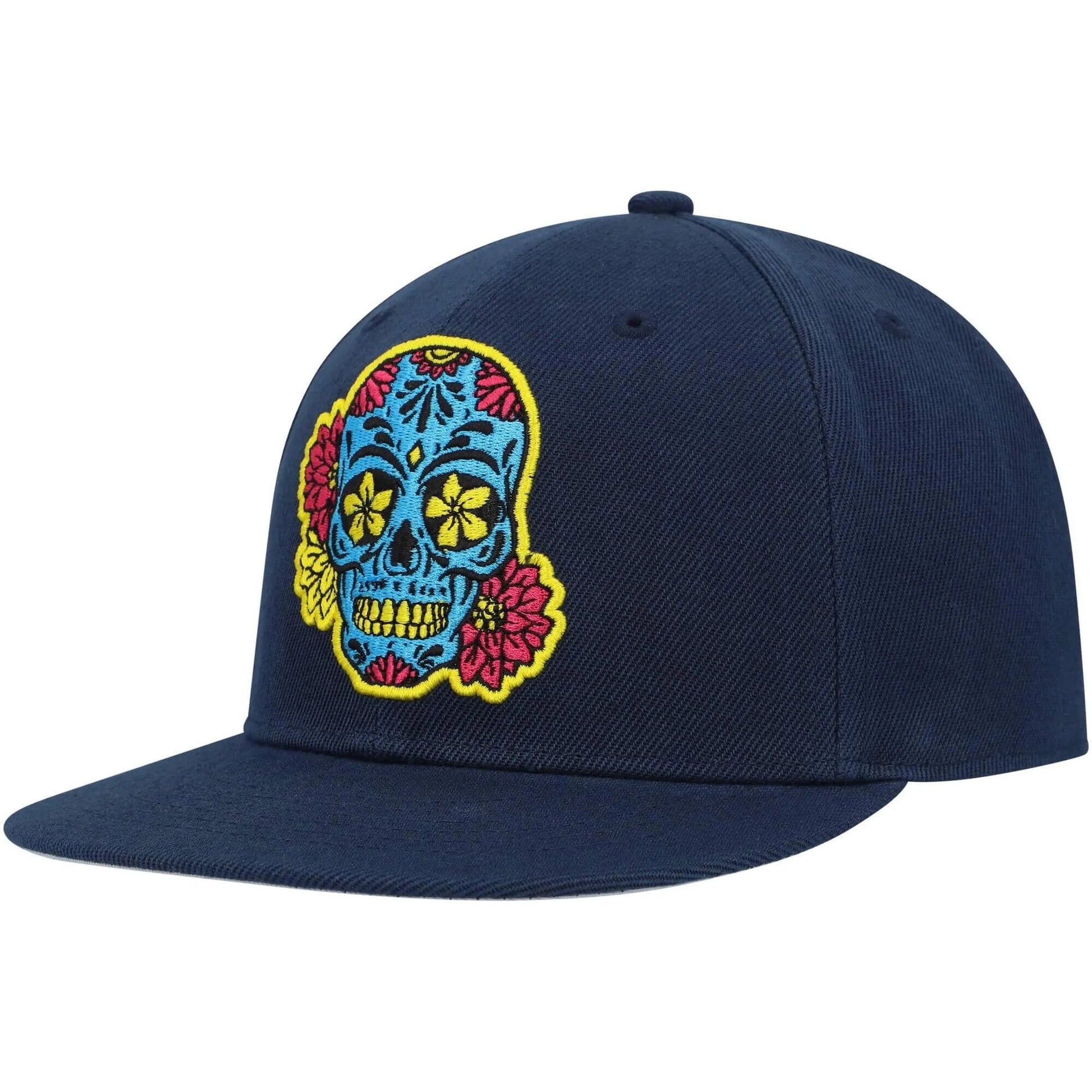 FI Collection Club America Day of the Dead Skull Snapback Hat - Navy-Blue (Lateral - Side 1)