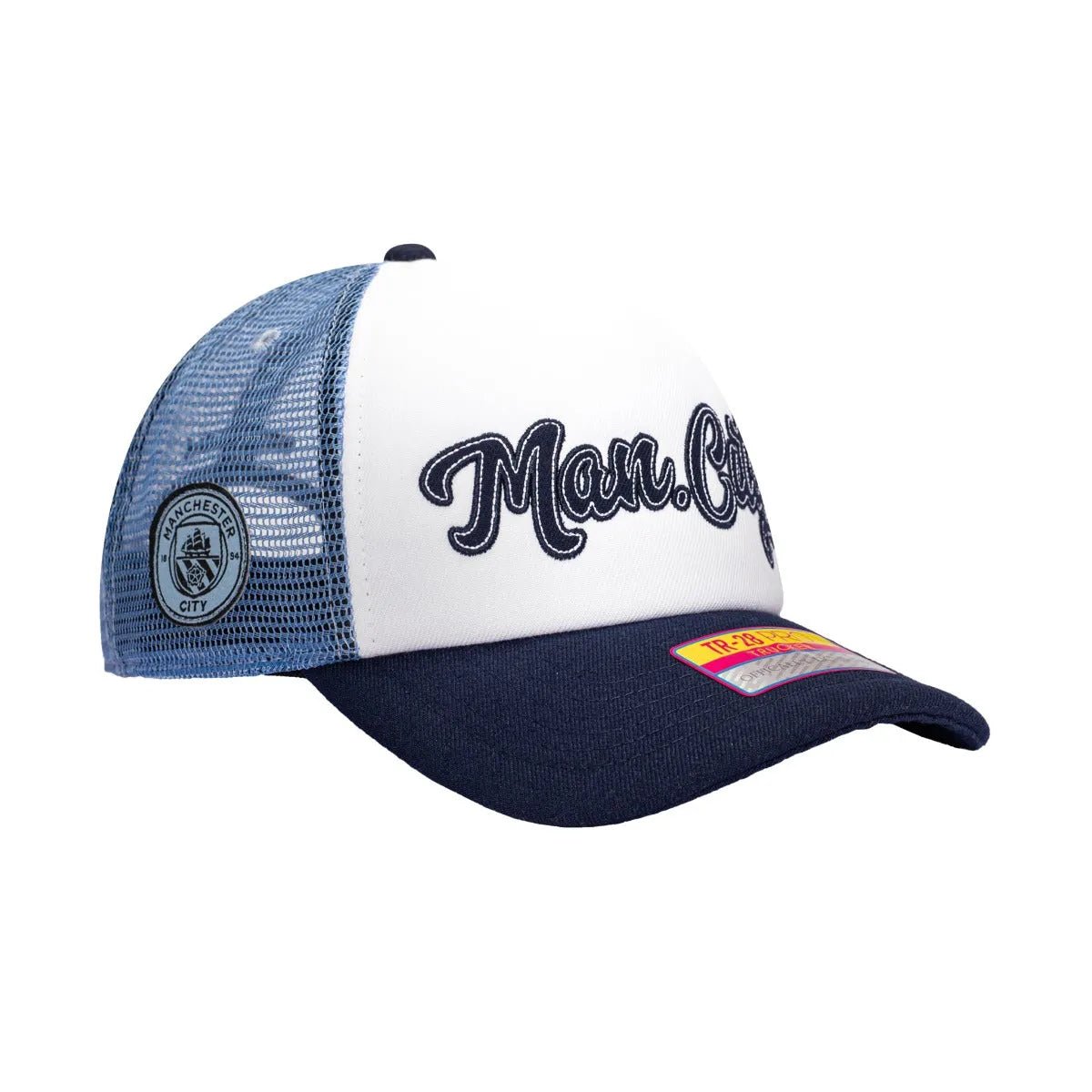 F.I Collection Manchester City Script Stop Trucker Hat - Calming Blue (Diagonal 2)