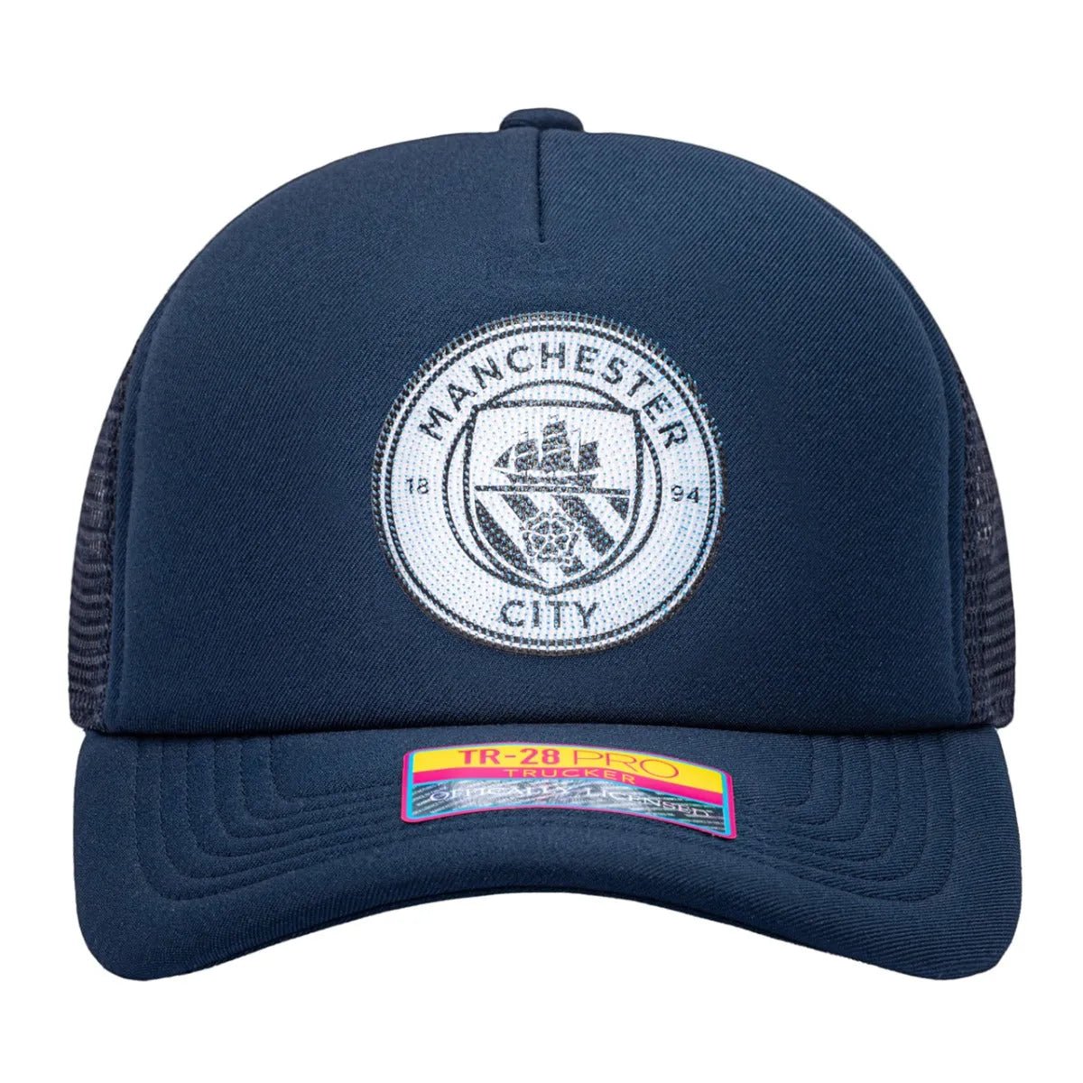 FI Collection Manchester City Shield Trucker Hat - Navy (Front)