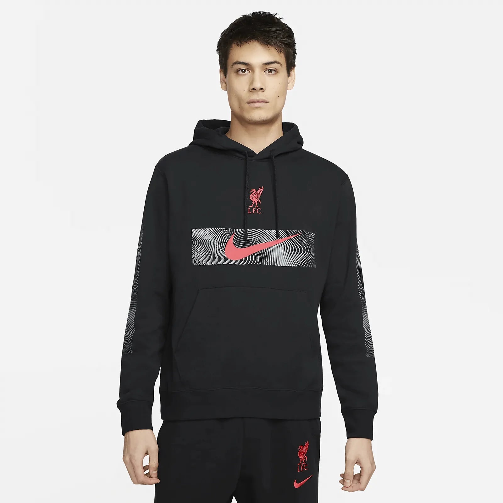 Nike 2022-23 Liverpool FC Away Fleece PO Hoodie - Black-Siren Red (Model - Front)
