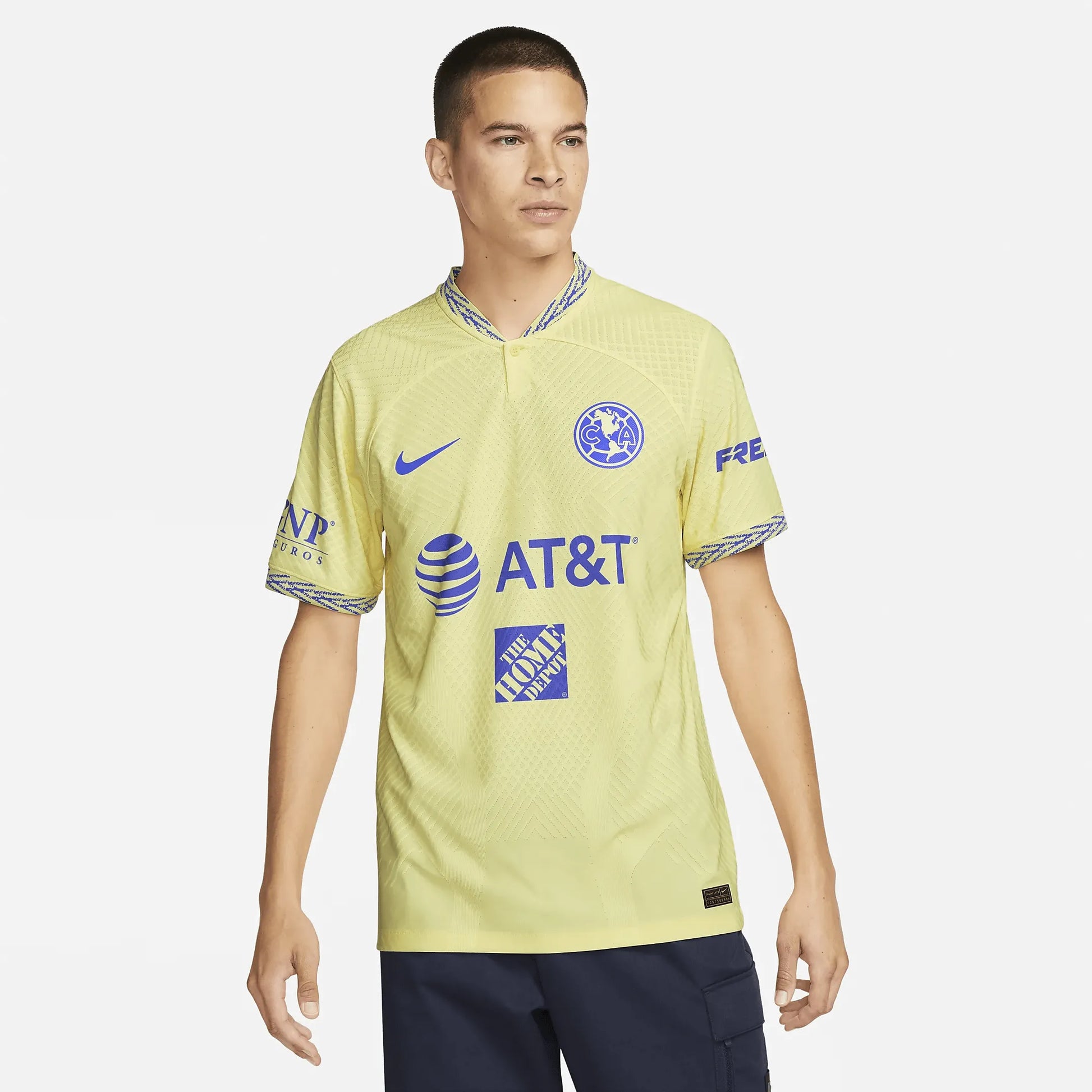 Nike 2022-23 Club America Authentic Home Jersey - Lemon-Blue (Model - Front)