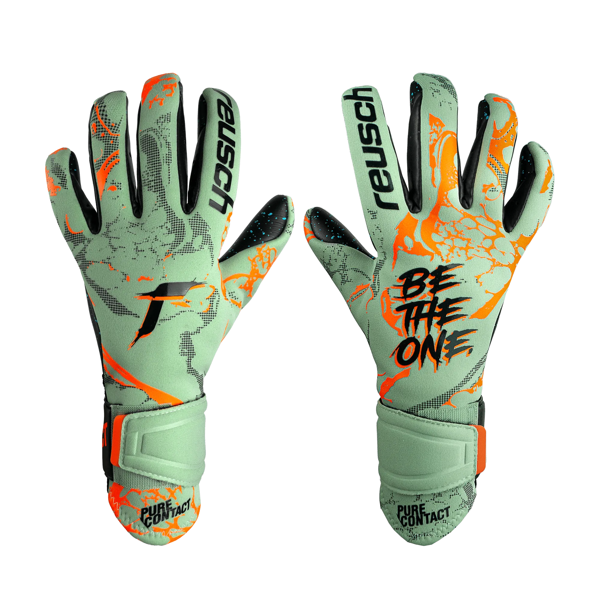 Reusch Pure Contact Fusion Goalkeeper Gloves - Shark Green-Shocking Orange-Black (Pair - Outer)