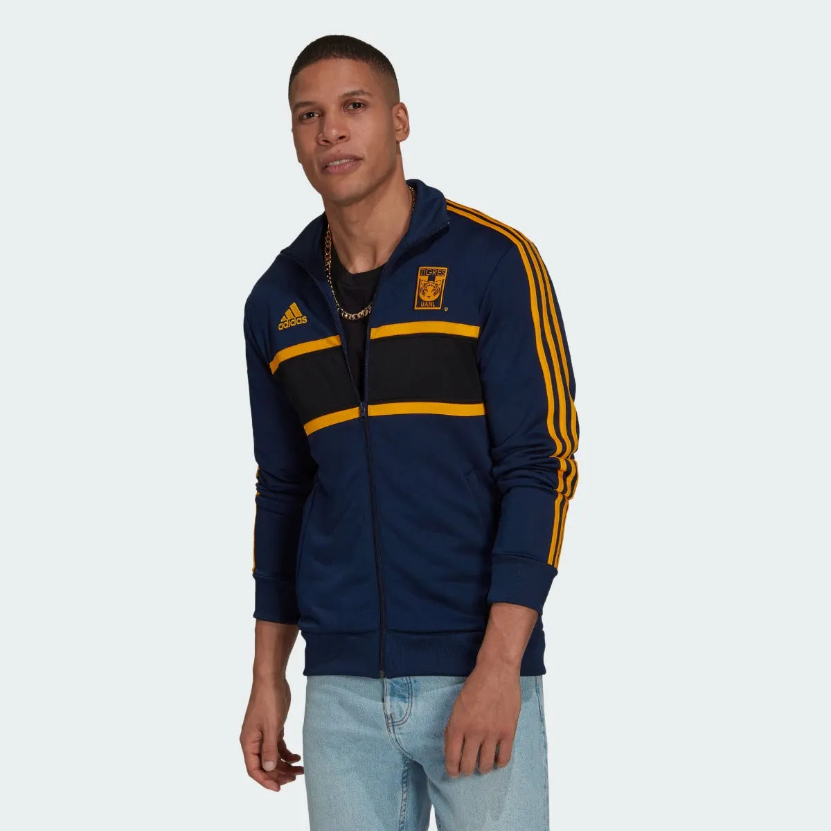 Adidas 2021-22 Tigres 3 Stripes Track Top - Indigo-Gold (Model - Front)