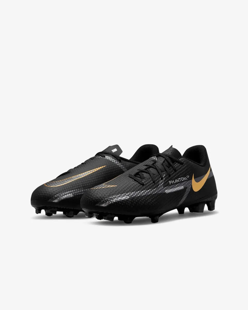Nike JR Phantom GT2 Academy FG-MG - Black-Dark Grey-Gold (Pair - Diagonal)