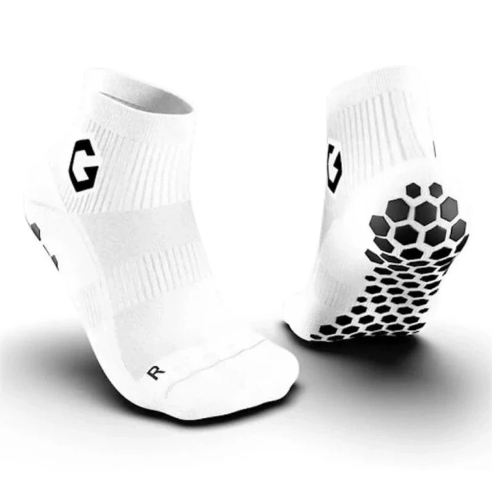 Gravity Pro Grip Socks Ankle Length White (Pair - Front and Back)