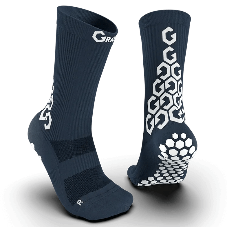 Gravity Pro Grip Socks Crew Length Navy (Pair - Front and Back)