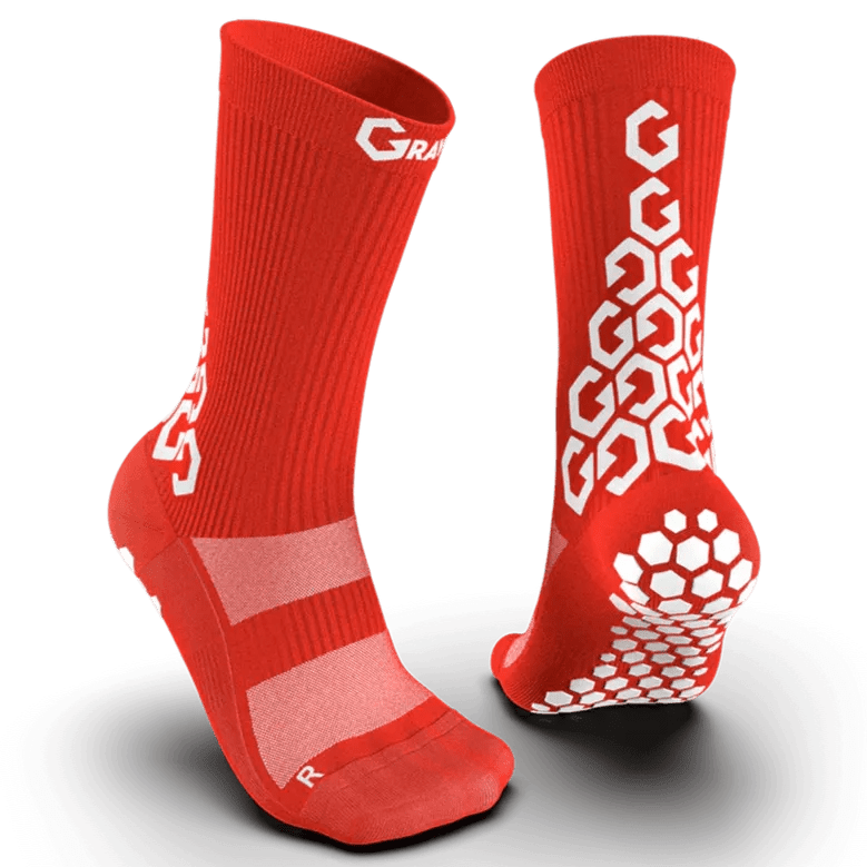 Gravity Pro Grip Socks Crew Length Red (Pair - Front and Back)