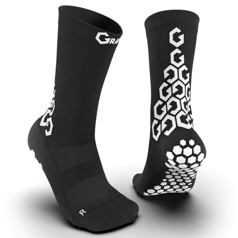 Gravity Pro Grip Socks Crew Length Black (Pair - Front and Back)