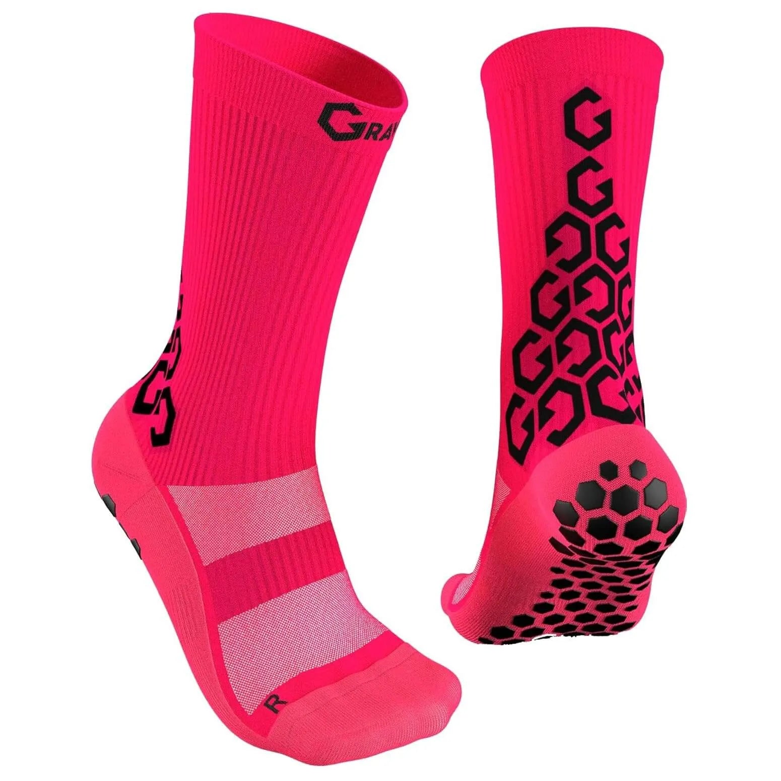 Gravity Pro Grip Socks Crew Length Pink (Pair - Front and Back)
