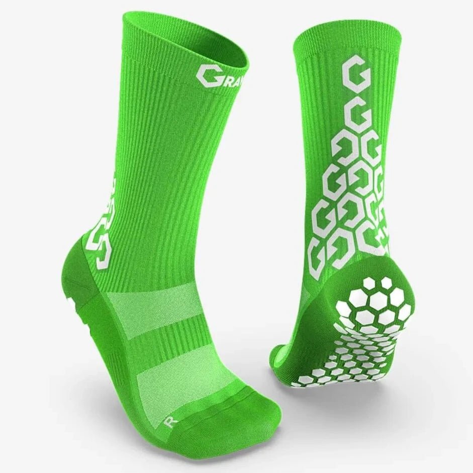Gravity Pro Grip Socks Crew Length Green (Pair - Front and Back)