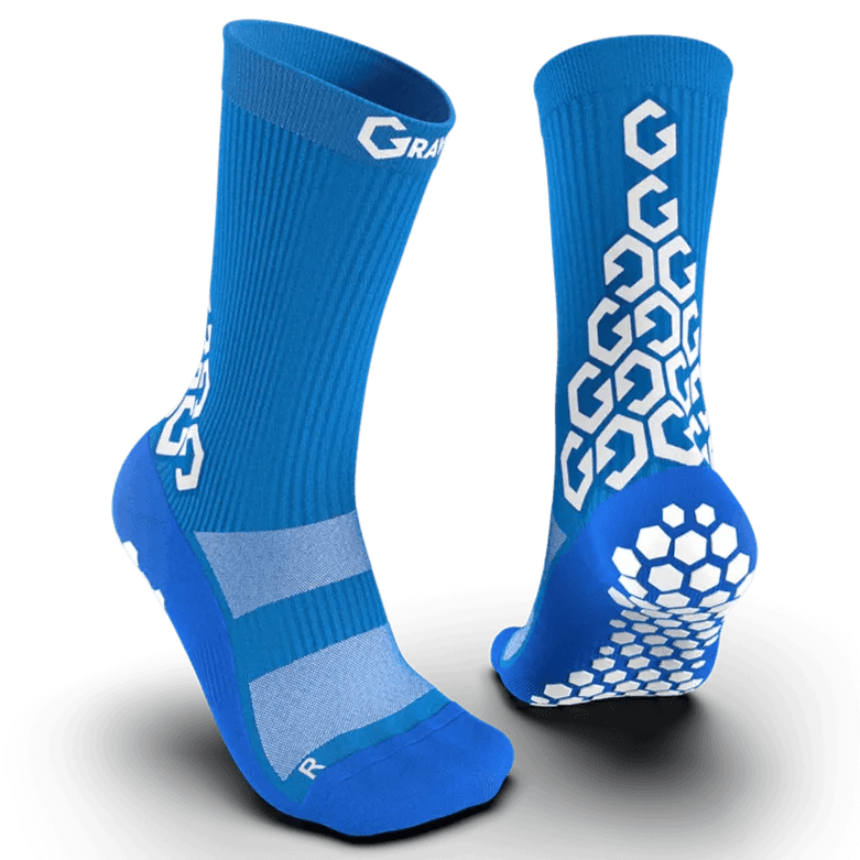 Gravity Pro Grip Socks Crew Length Blue (Pair - Front and Back)
