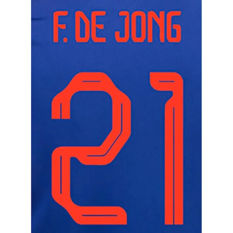 Holland 2022-23 Away F. De Jong #21 Jersey Name Set