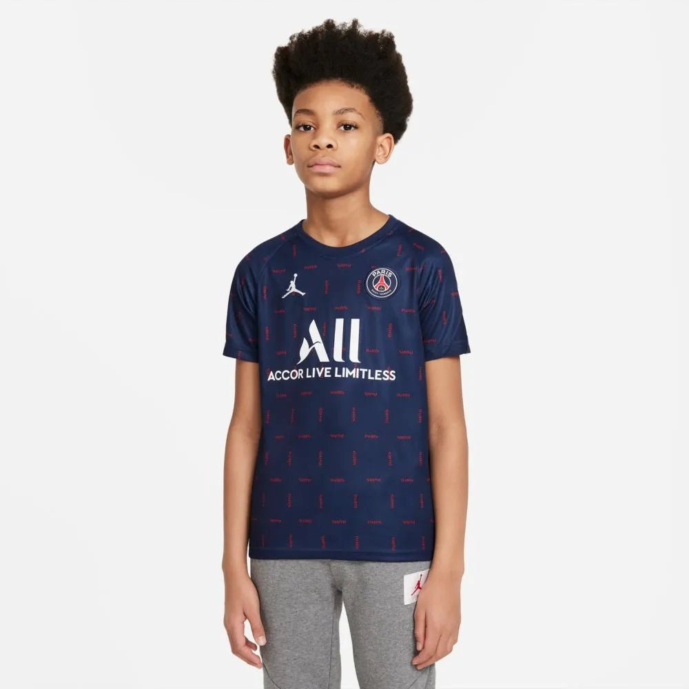 Jordan 2021-22 PSG Youth DF Pre-Match SS Jersey - Navy-Red (Model - Front)