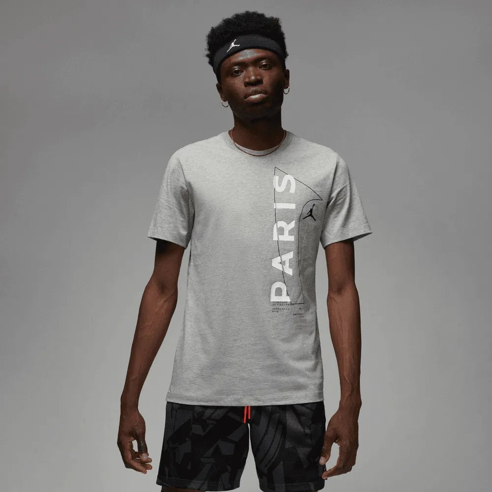 Jordan 2022-23 PSG Wordmark Tee Grey-White (Model - Front)