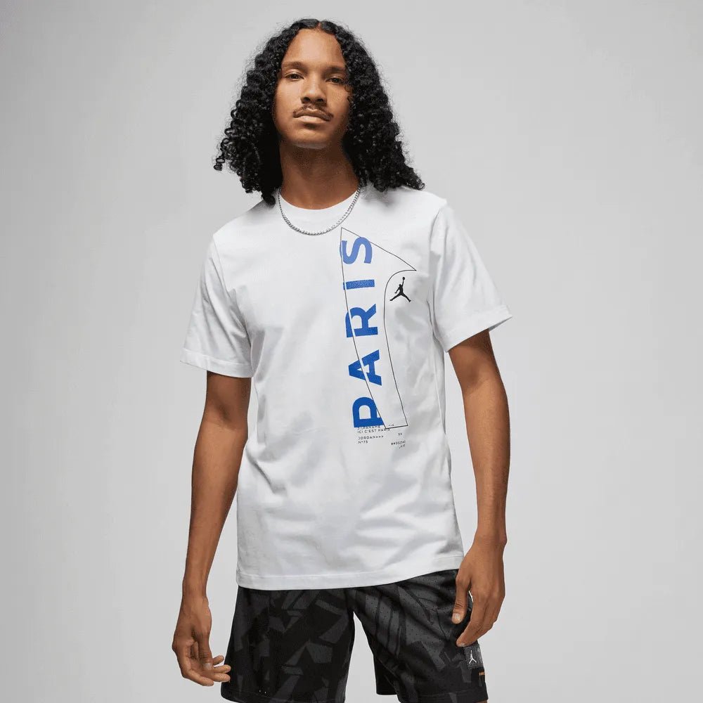 Jordan 2022-23 PSG Wordmark Tee White-Royal (Model - Front)