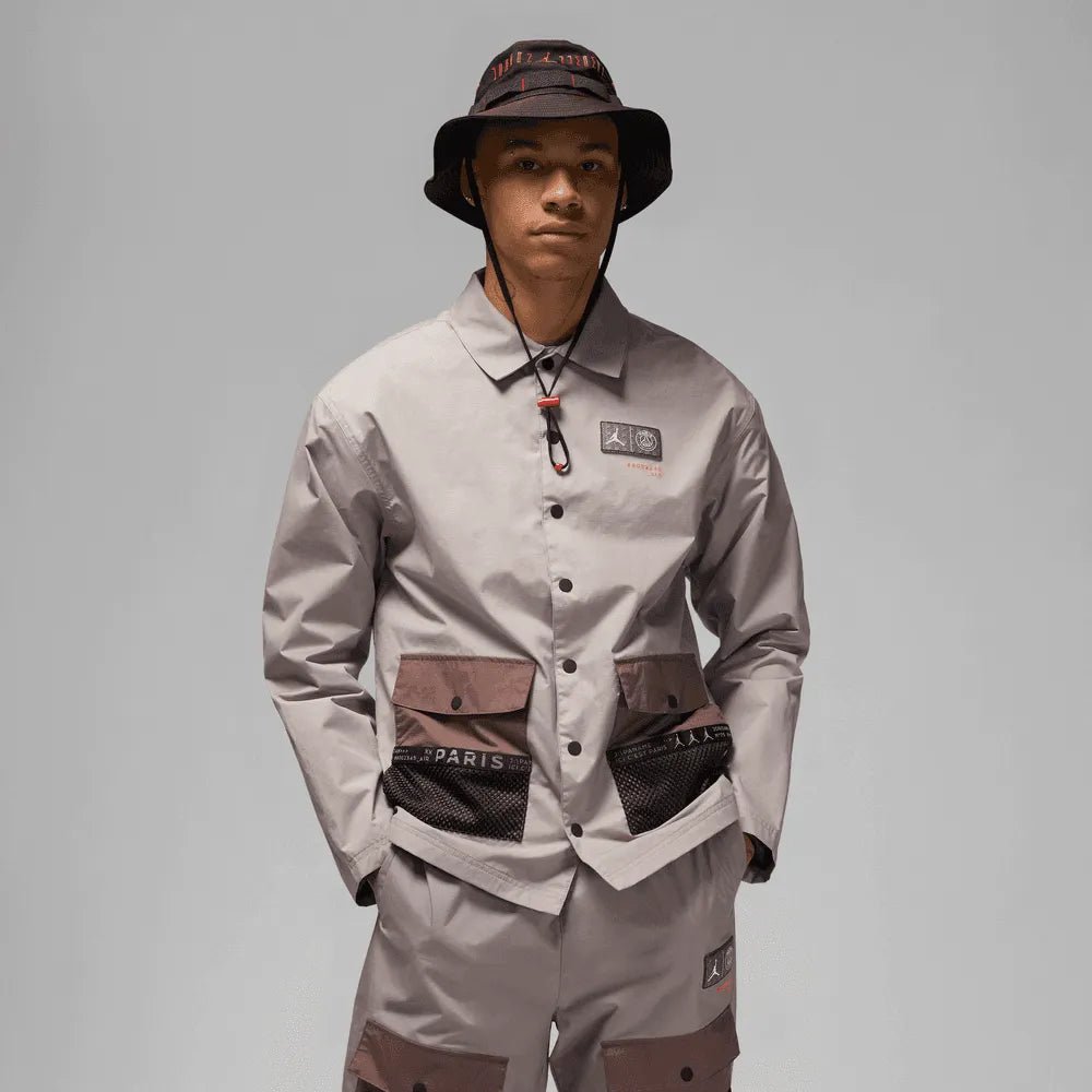 Jordan 2022-23 PSG Woven Jacket - Black-Bright Crimson (Model - Front)