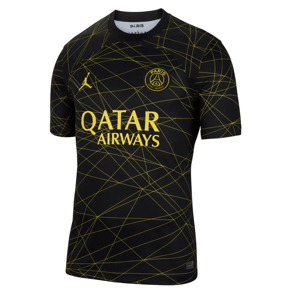 Jordan 2023 Paris Saint-Germain Fourth Jersey - Black-Yellow (Front)