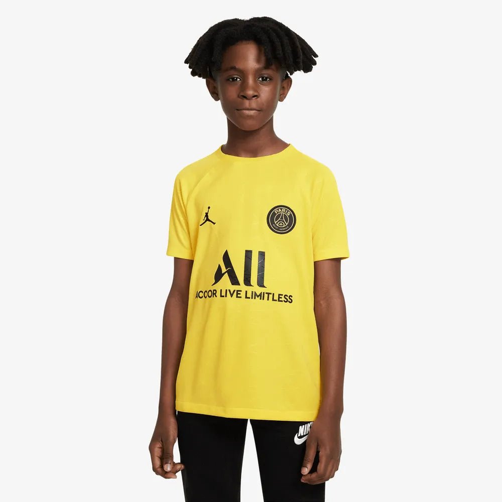 Nike 2022-23 Paris Saint-German Youth Pre-Match Jersey - Yellow - Black (Model - Front)