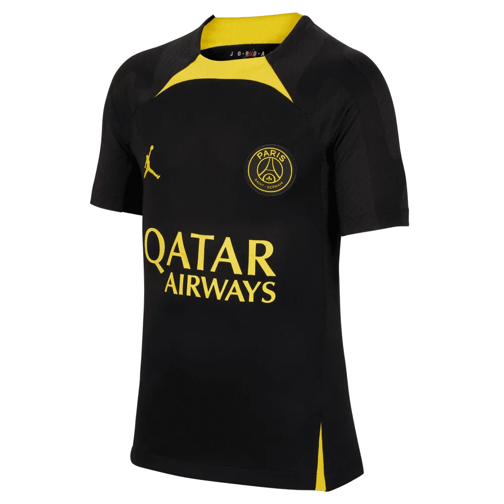 Jordan 2022-23 Youth PSG DF Knit Strike Top - Black - Yellow (Front)
