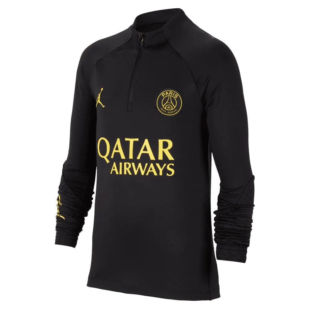 Jordan 2022-23 Youth PSG Strike Drill Top - Black - Yellow (Front)