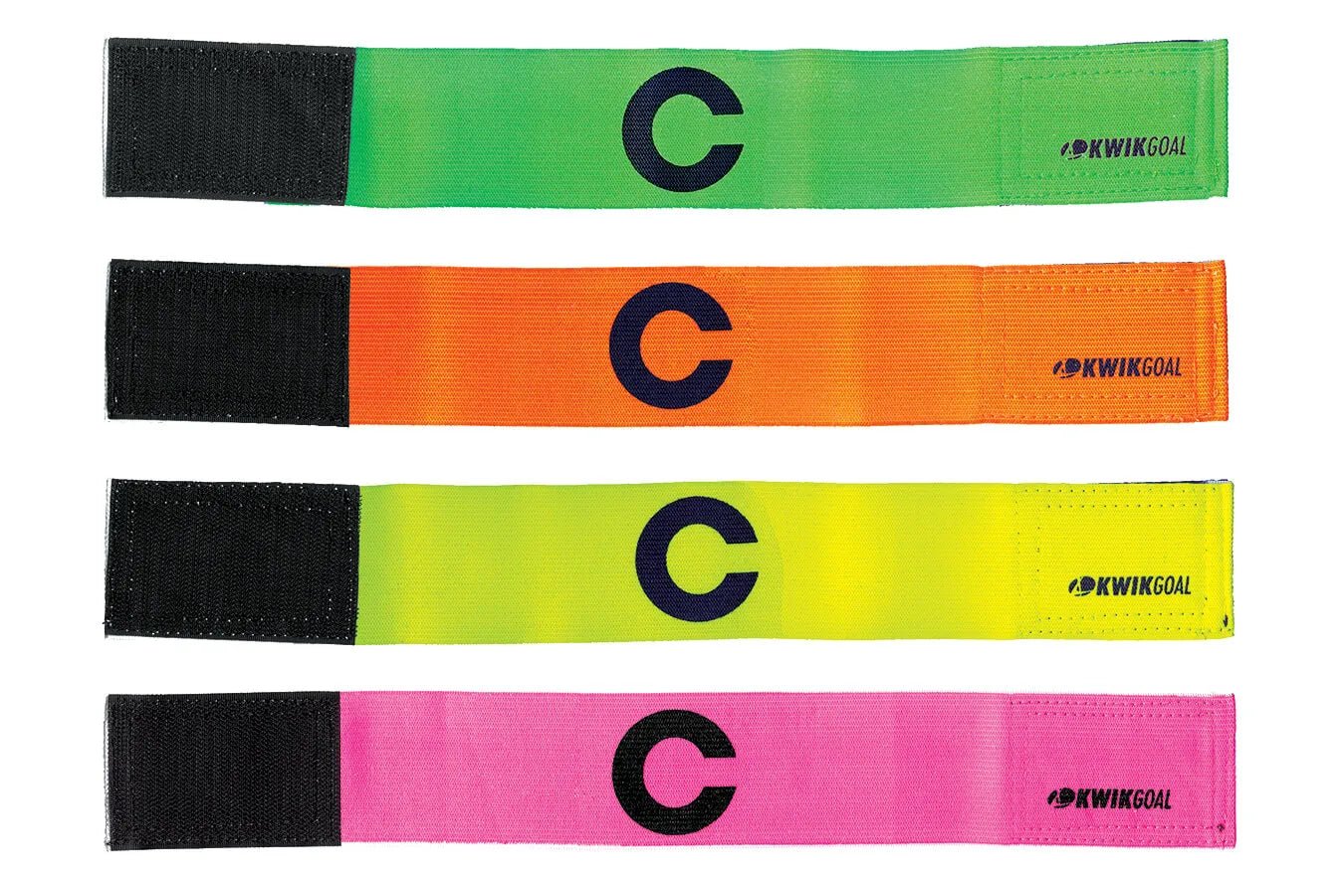 Kwik Goal Captain "C" Arm Bands (Front - Hi-Vis Yellow, Hi-Vis Pink, Hi-Vis Orange and Hi-Vis Green)