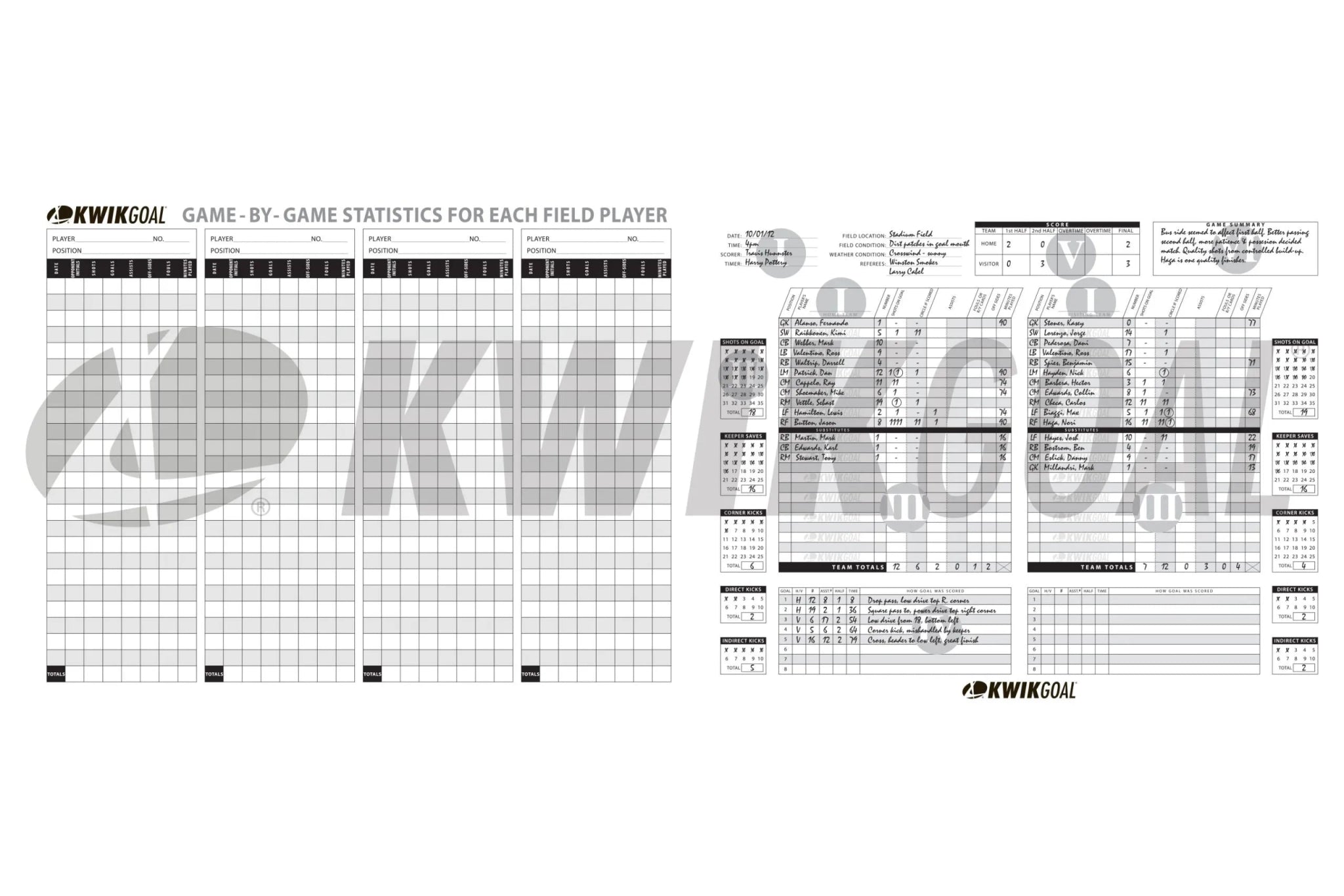 Kwik Goal Oversized Soccer Score Book (Sheets)