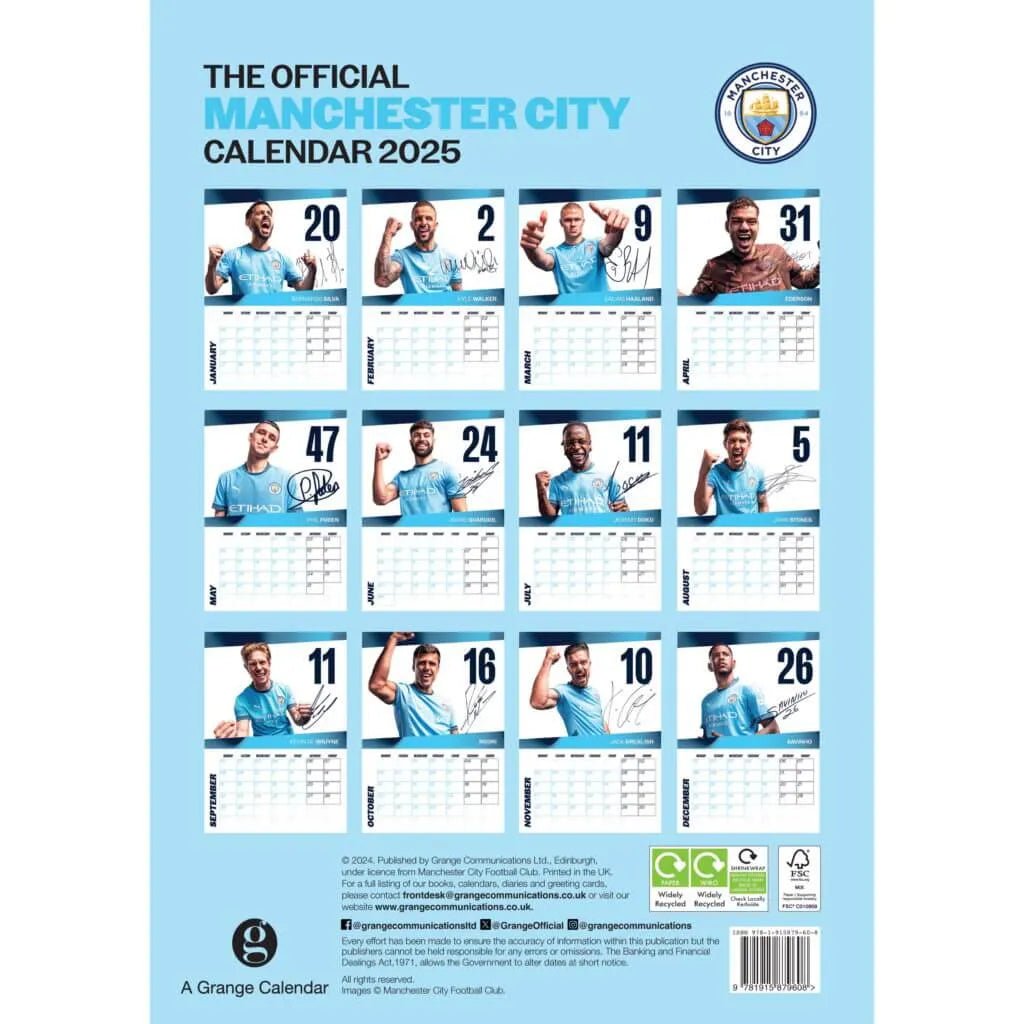 Manchester City 2025 Official Calendar (Back)