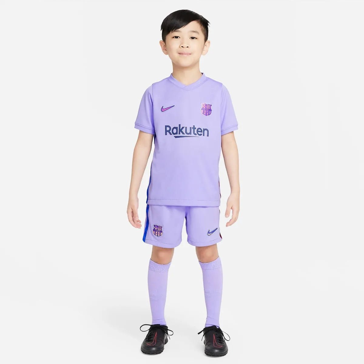 Nike 2021-22 Barcelona Little Kids Away Kit - Purple Pulse (Model - Front)