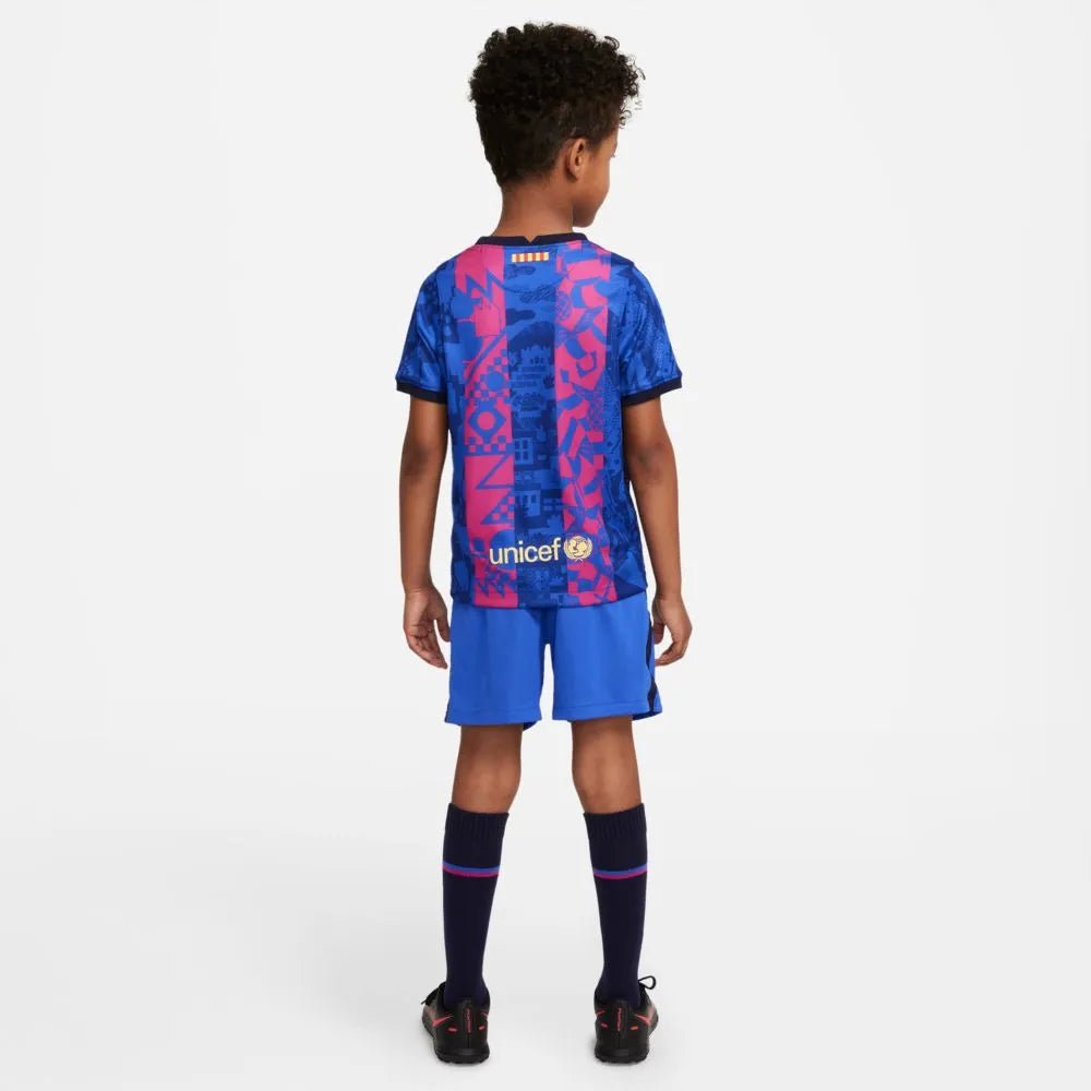 Nike 2021-22 Barcelona Little Kids Third Kit - Hyper Royal-Varsity Maize (Model - Back)