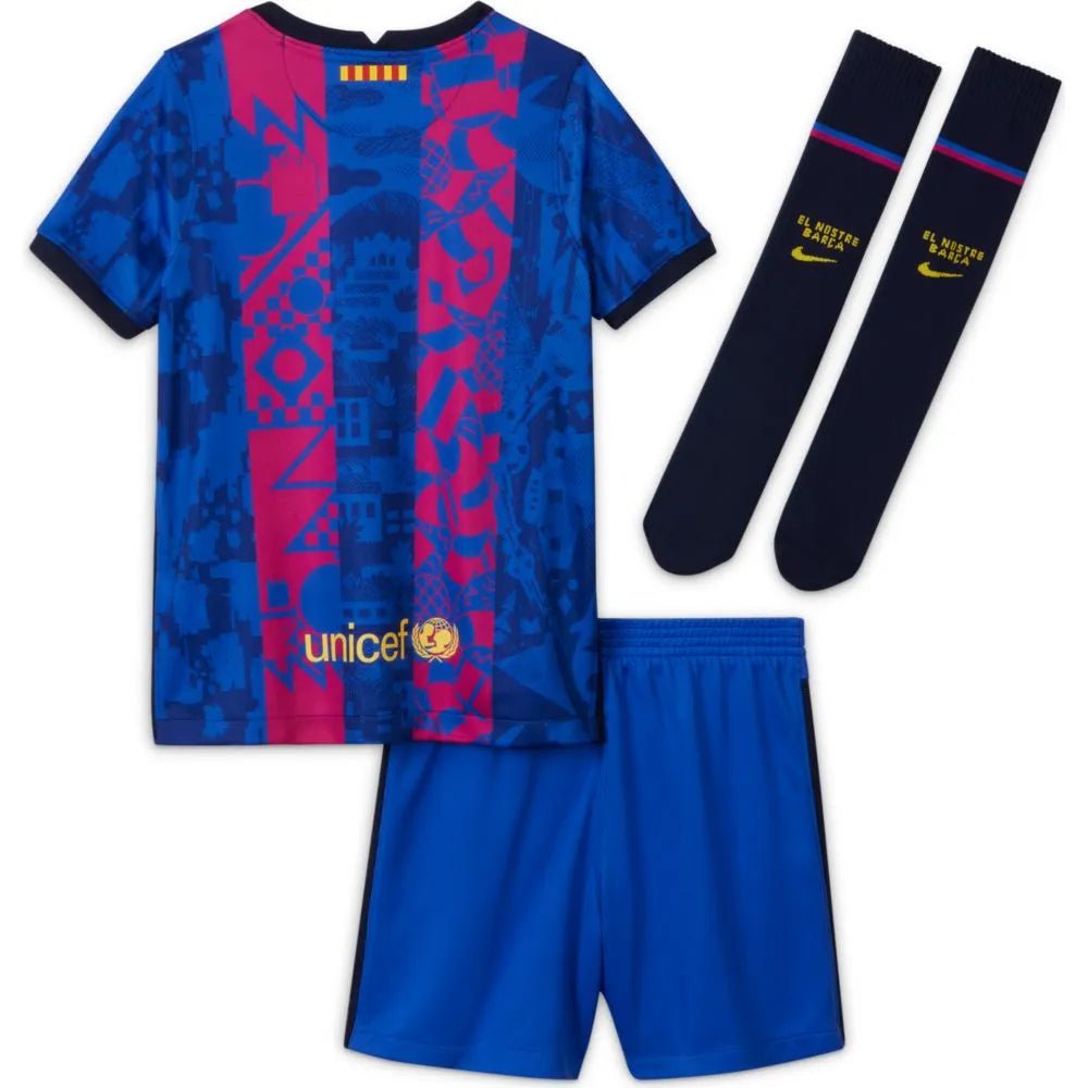 Nike 2021-22 Barcelona Little Kids Third Kit - Hyper Royal-Varsity Maize (Set - Back)