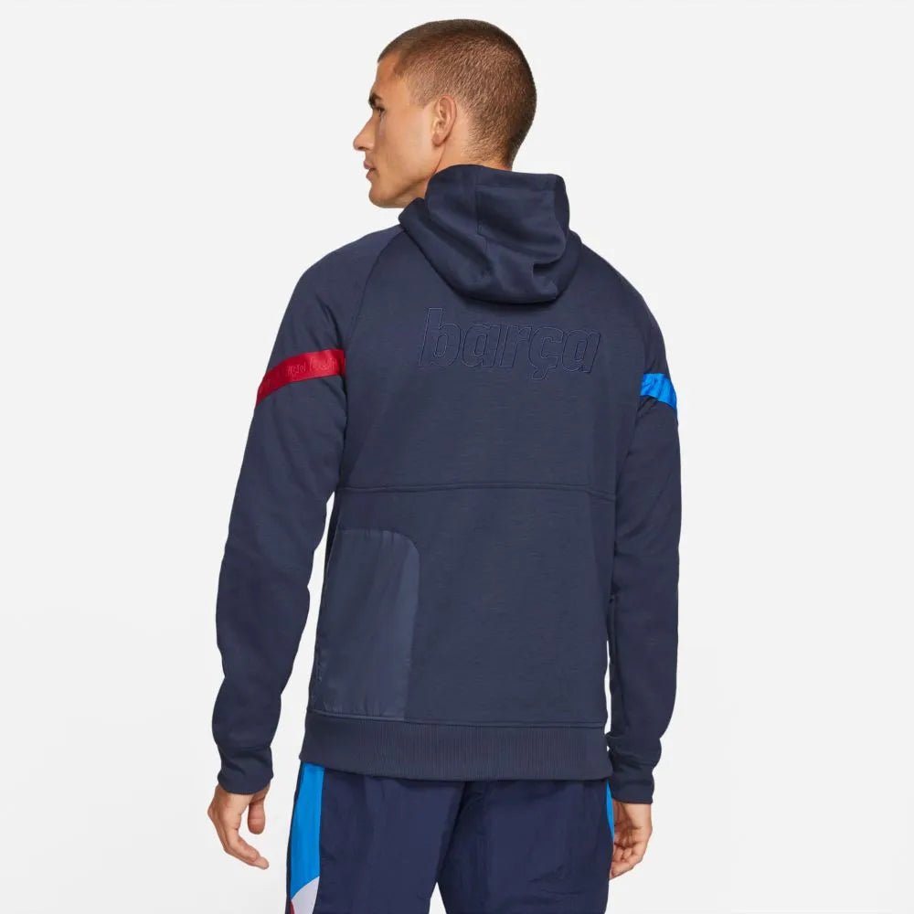 Nike 2021-22 Barcelona Travel Fleece Hoodie - Navy (Model - Back)