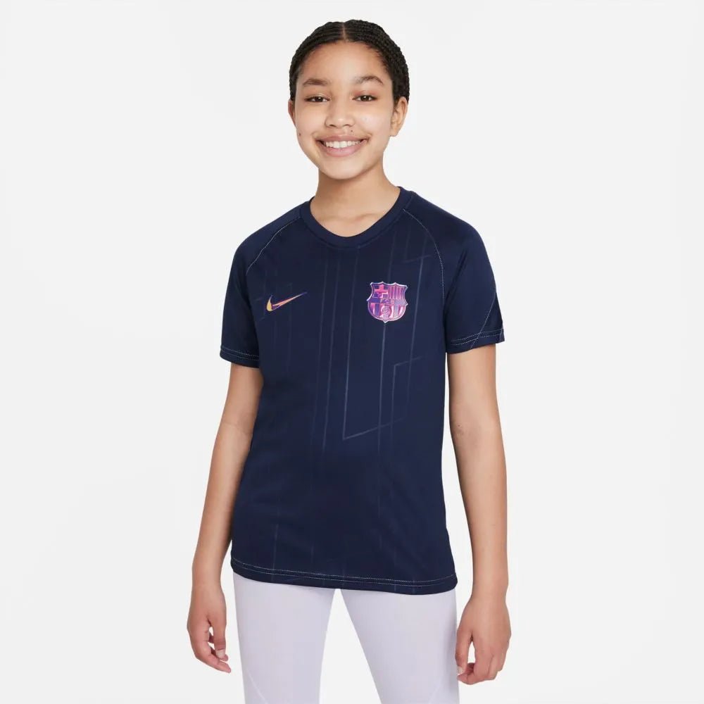Nike 2021-22 Barcelona Youth Pre-Match Jersey - Obsidian (Model - Front)
