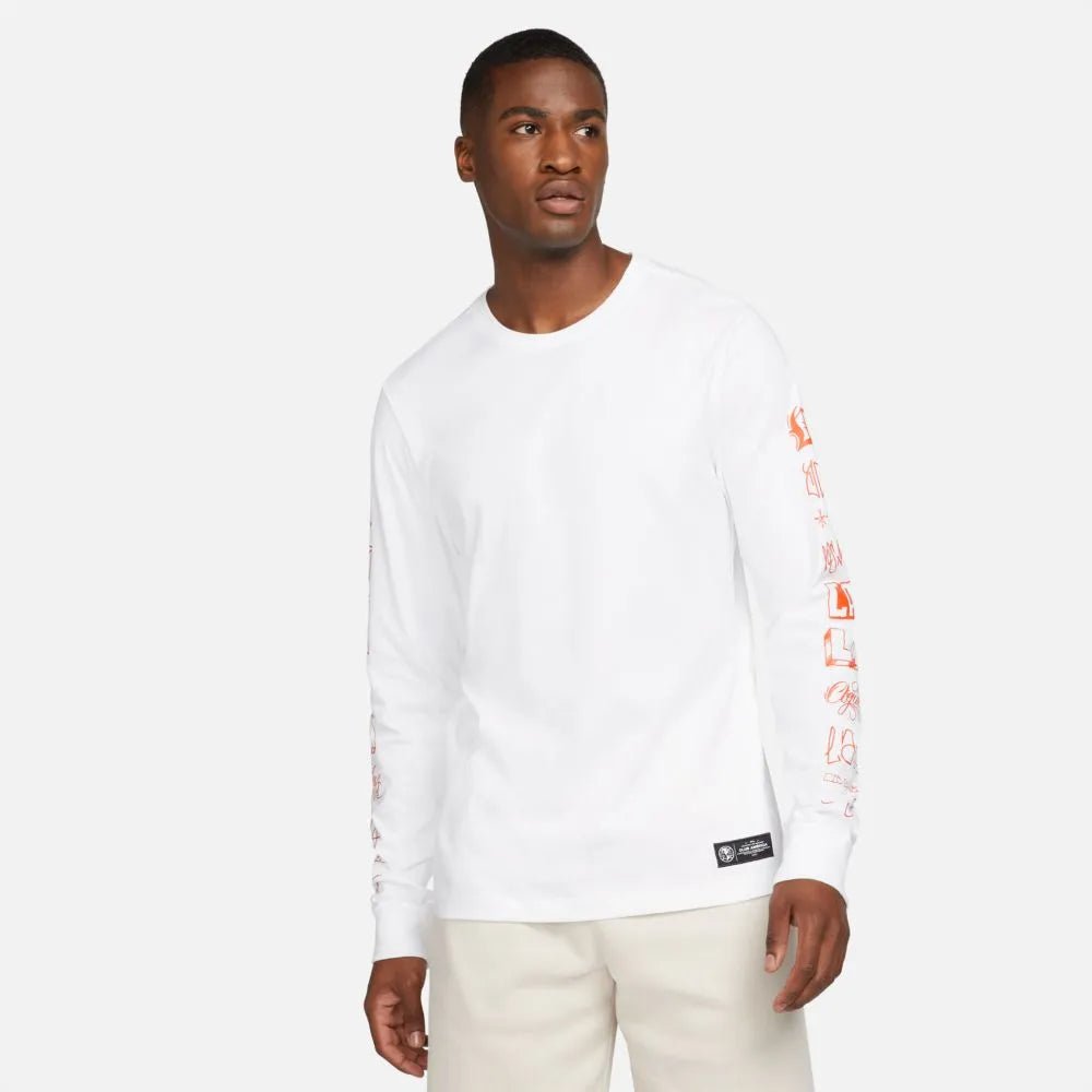 Nike 2021-22 Club America Long-Sleeve Voice Tee LAxLA - White-Orange